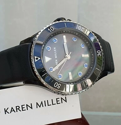 Novo Relógio Feminino KAREN MILLEN Cristais Swarovski, Mostrador Pérola Verde, RRP £ 220 (KM66 - Imagem 1 de 4