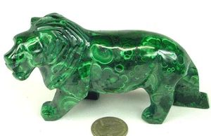 Butw Sculpté à la Main Zaïre Africain 5.3 " Malachite Roi Lion Lapidaire 0307P - Picture 1 of 3
