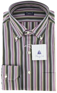 Finamore Napoli Green White,Purple,Burgunday,Blue Striped Shirt15.75/40 - Picture 1 of 4