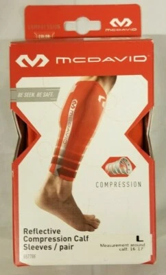 McDavid Pair Compression Reflective Calf Sleeves, Bright Orange, Large - Image 1 of 2