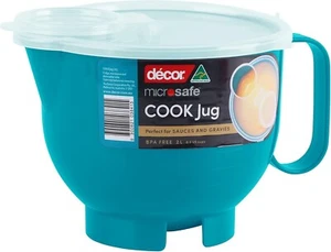 Decor Microwave Safe Plastic Jug with Lid, Teal, 2000 Ml Capacity - Picture 1 of 6