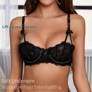Varsbaby See-through Unlined Bra Underwire Lace Sexy Adjustable Bralette - Picture 1 of 27