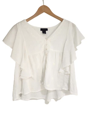 Túnica bordada con volantes Rachel Zoe para mujer M blanca con botones mezcla de algodón cuello en V Foto 1 de 4