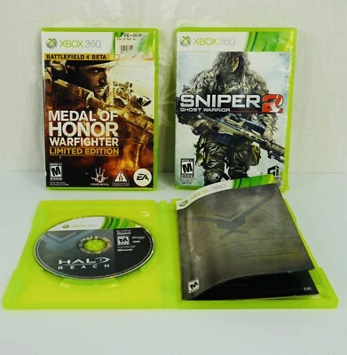 Lot 3 Xbox 360 Shooter Games : HALO REACH -MEDAL OF HONOR 4 - SNIPER 2 - Image 1 of 4