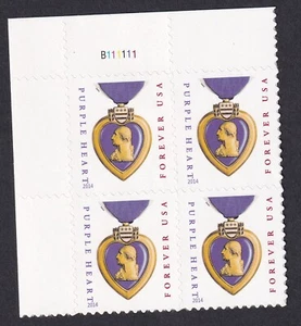 Scott #5035 Purple Heart (2014) Veterans Plate Block of 4 Stamps - MNH - Picture 1 of 1