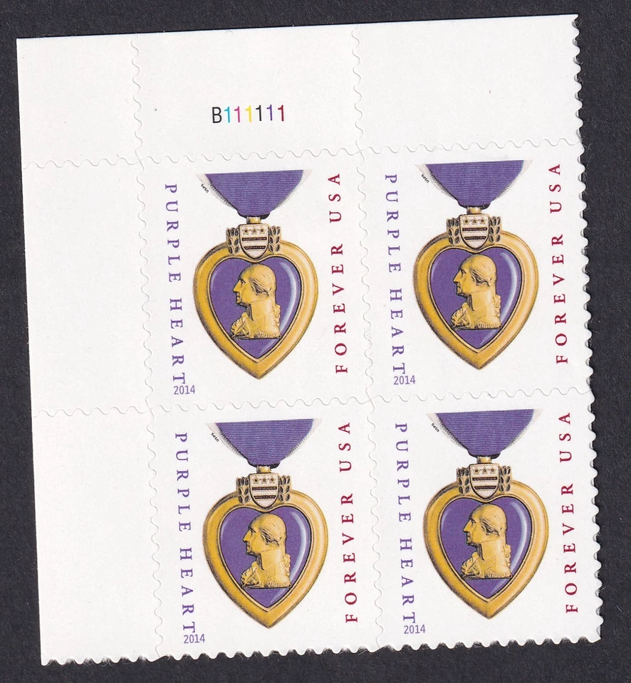 Scott #5035 Purple Heart (2014) Veterans Plate Block of 4 Stamps - MNH - Image 1 of 1