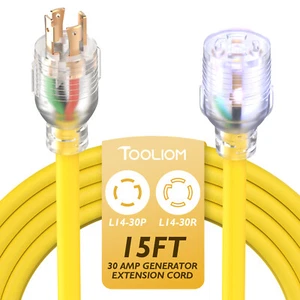 Cable/adaptador de extensión de alimentación del generador L14-30P/L14-30R 30A 125/250V 7500W 15 pies - Imagen 1 de 9