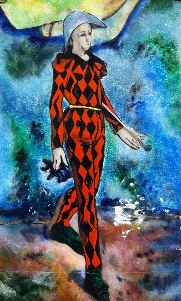 D'APRÈS CÉZANNE. ARLEQUIN. ÉMAIL AU FEU SUR CUIVRE. BARBA. ESPAGNE. 20E - Photo 1/1