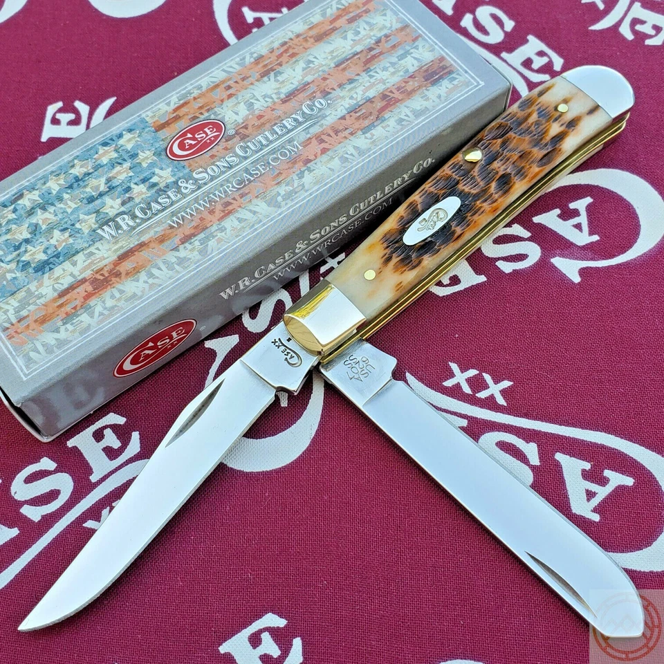Case XX 6254 Trapper Jigged Amber Bone CV Carbon Steel 00163 2017