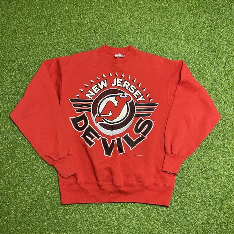 Vintage New Jersey Devils Crewneck Size Youth Large Red Sweatshirt 1992 Cover