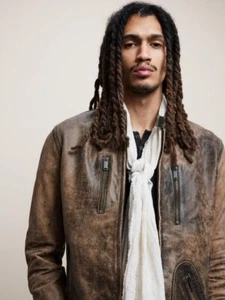 $1295 Brand New NWT John Varvatos Desert Sand Leather Biker Jacket EU52 US44 - Bild 1 von 4