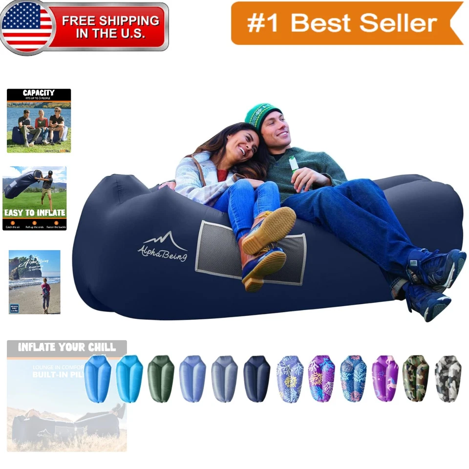 Inflatable Lounger Best Air for Travelling Camping Hiking Ideal Couch Pool Navy