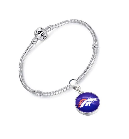 Denver Broncos Sterling Silver Womens Link Chain Football Bracelet w GiftPk D13C Cover