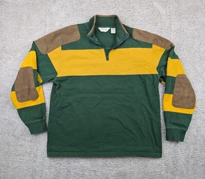 VTG Orvis Rugby Sweater 1/4 Zip Elbow Patches Pullover Men’s L Green/Yellow - Picture 1 of 9