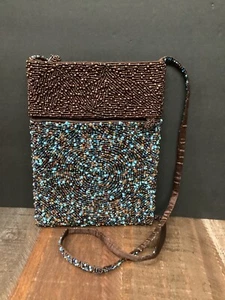 Unbranded Brown/ Multicolor Beaded Crossbody Bag Purse - Picture 1 of 7