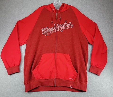 Washington Nationals Jacket Mens XL Red MLB W Logo DRYBASE Full Zip Hooded Cover
