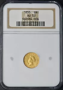 1855 $1 Gold Indian Princess - NGC AU53 - Old Holder - ✪COINGIANTS✪ - Picture 1 of 2