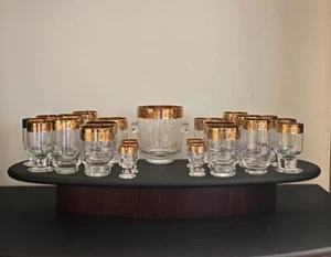 Set Of Gold Rimmed Czechoslovakian Bohemia Crystal Glasseswear & Ice Bucket - Picture 1 of 1