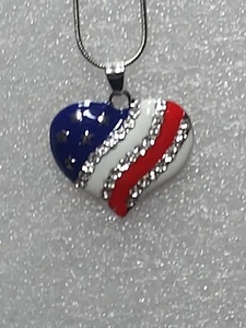 USA Heart Shape Alloy , Artificial Crystal Pendant Necklace Red, White, Blue - Picture 1 of 8