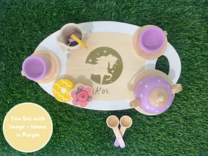 Purple Kids Personalized Wooden Tea Set, Kid Birthday gifts, Montessori Learning - Picture 1 of 5