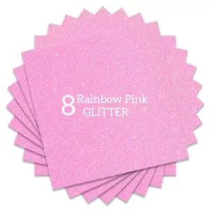 Rainbow Pink Glitter HTV Heat Transfer Vinyl Bundle 8 Sheets-12"x12" Iron on ... - Picture 1 of 4