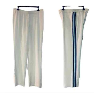 Pantaloni casual 24W Midnight Velluto Bianco Crepe Strisce Laterali Carriera Ufficio Business - Foto 1 di 12