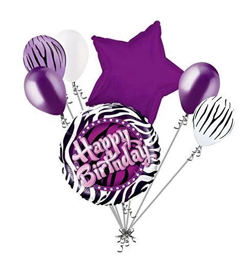 7 piezas Ramo Globo Feliz Cumpleaños Estampado Cebra Púrpura Decoración Fiesta Animal Foto 1 de 1