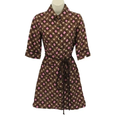 Vestido Milly of New York Mujer 0 Todo Seda Marrón Rosa Retro Flor Margarita Botón Foto 1 de 4