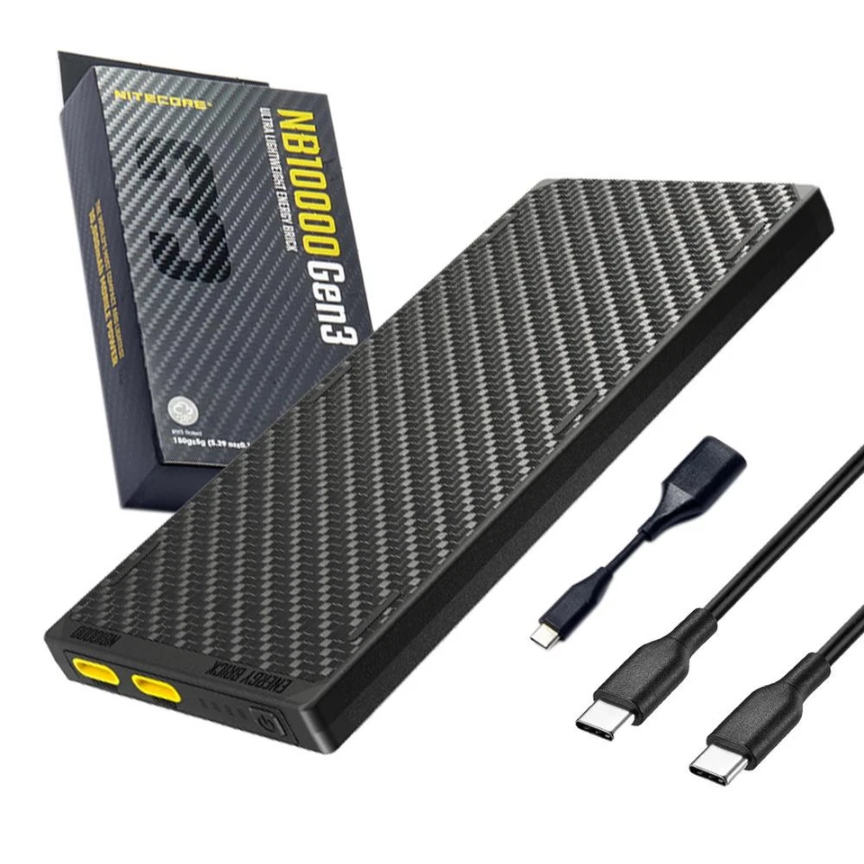 Nitecore NB10000 GEN3 Ultra Lightweight Carbon Fiber Powerbank w/ USB C to USB C