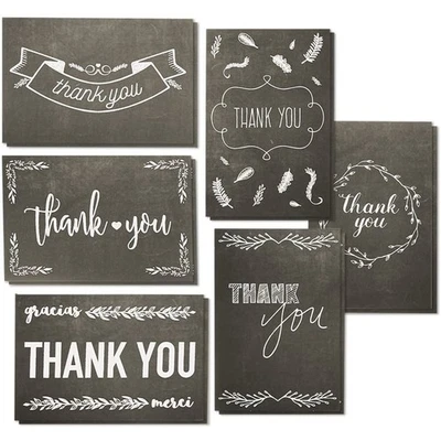 144-Pack Blank Thank you Greeting Cards Bulk w/Envelope, Chalkboard Design 4"x6" - Image 1 of 4