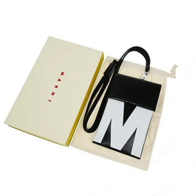 MARNI M Logo Teléfono Estuche Bolsa Bolso de Hombro PVC Negro Blanco Hecho en Italia 33KB173 Foto 1 de 4