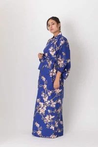 Japanese Yukata Kimono Women Cherry Blossoms & Butterfly Cotton Robe Made in Jap - Picture 1 of 21