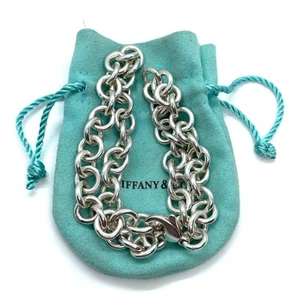 Tiffany & Co 15" Silver Round Link Rolo Chain Necklace Unisex - Pouch - Picture 1 of 5