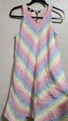 Lands End Womens 100% Linen Rainbow Striped Sleeveless Dress Size XS Petite - Image 1 of 4