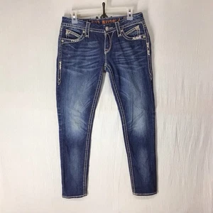 jeans rock revival donna 28 elaina skinny patta tasca elasticizzato bling blu jeans - Foto 1 di 12
