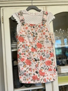 NWT Little Lass Pink Floral Jumper Dress & Polka Dot Shirt 2-Piece Set Size 4T - Picture 1 of 6