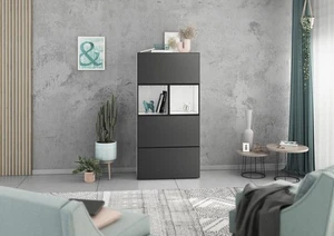 Highboard Set Modul+ 5 tlg. in Anthrazit oder Weiß, Fronten wählbar in 4 Farben - Bild 1 von 47