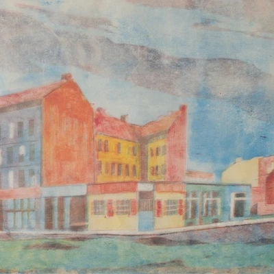 Gerda Rotermund Berlin Stadtansicht signiert Monotypie Japanpapier Mitte 20 Jhd - Bild 1 von 4