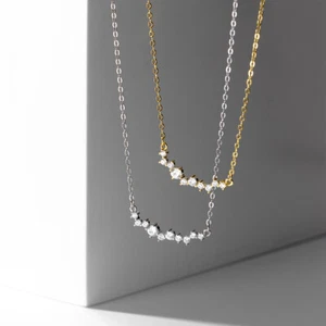 Collar colgante barra curva circonita cúbica plata de ley 925 A2629 - Imagen 1 de 10