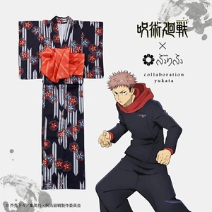 Jujutsu Kaisen Women's Yukata & Obi Set Yuji Itadori Model Black M Size Furifu - Picture 1 of 13