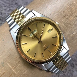 Vtg Seiko Men 5Y23-8A69 President Fluted Day Date Two Tone Quartz Watch 8 1/4" - Picture 1 of 13