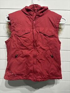 Columbia Hooded Faux Fur Goose Down Puffer Vest Womens XL Snap Removable Hood