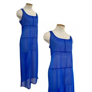 Vtg Vintage 1990s 90s La Blanca Mesh Coverup Sheer Cobalt Patchwork Maxi Dress - Picture 1 of 7