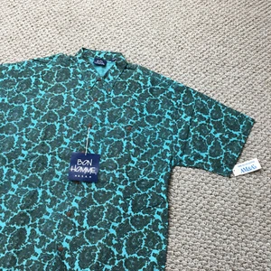 Vintage 90s Bon Homme Shirt Mens Medium Paisley Blue Green Short Sleeve USA NOS - Picture 1 of 12