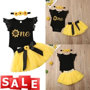 Newborn Infant Baby Girls 1st Birthday Outfit Romper Yellow Tutu Skirt Dress - Picture 1 of 11