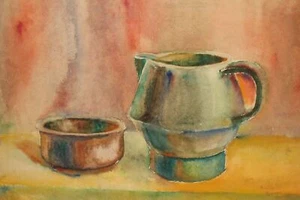 Antique realist watercolor painting still life signed - Picture 1 of 10