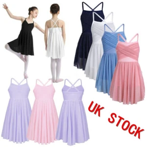 UK Girls Ballet Dress Spaghetti Straps Lyrical Dance Leotard Dress Kids Costume - Picture 1 of 67