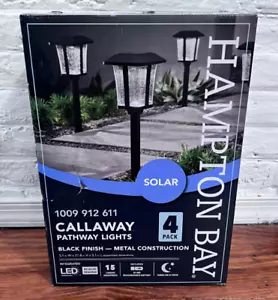 Hampton Bay Black LED Weather Resistant Outdoor Solar Pathway Light (4-Pack) - Picture 1 of 8