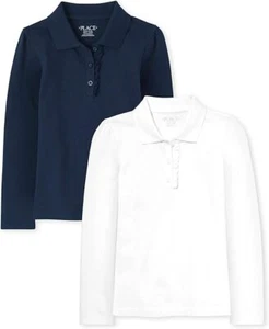 Confezione 2 Polo The Children's Place Girls LS, Bianco e Blu Navy, Taglia XL Plus, 12 - Foto 1 di 1
