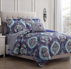 Modern Threads 8 Piece Printed Reversible Complete Bed Set Cathedral Queen - Picture 1 of 7